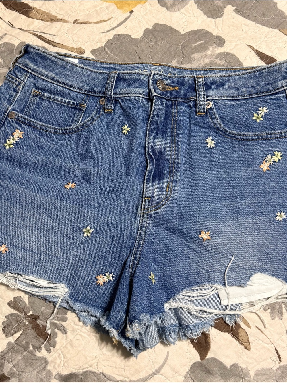 American Eagle Outfitters Blue Daisy Embroidered Denim Shorts